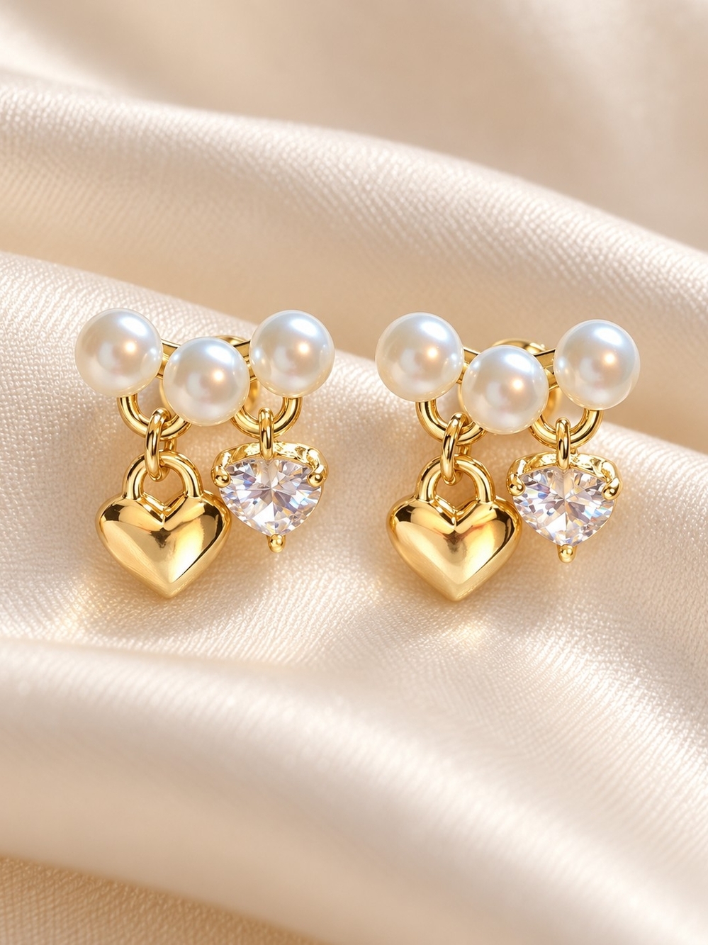 14K Gold Overlay Pearl Heart Drop Earrings – Elegant Women’s Jewelry
